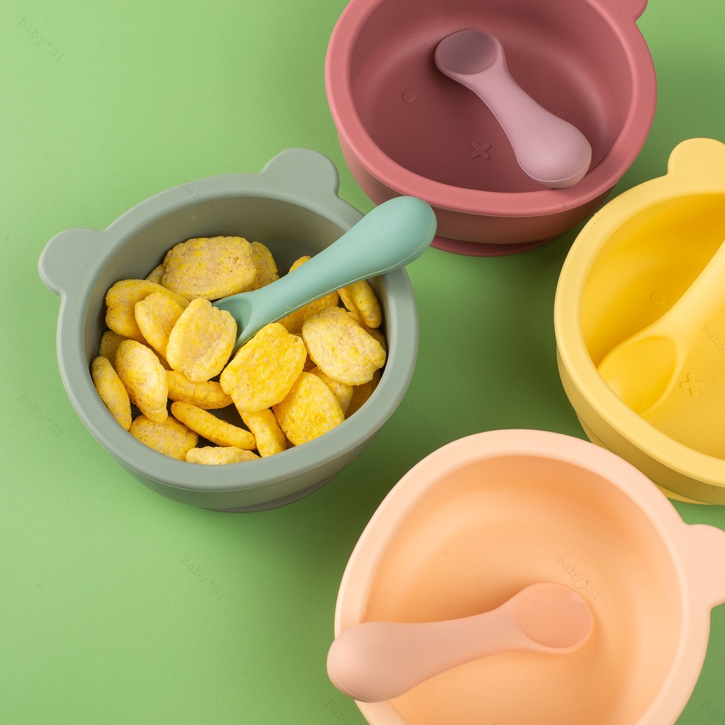 Bát ăn Dặm Silicon Bát Ăn Dặm Chống Lật Hình Gấu Cho Bé Thương Hiệu Babysi