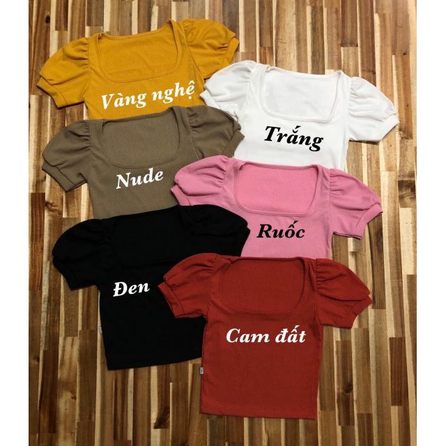 ÁO THUN GÂN TAY PHỒNG CỔ VUÔNG  Croptop