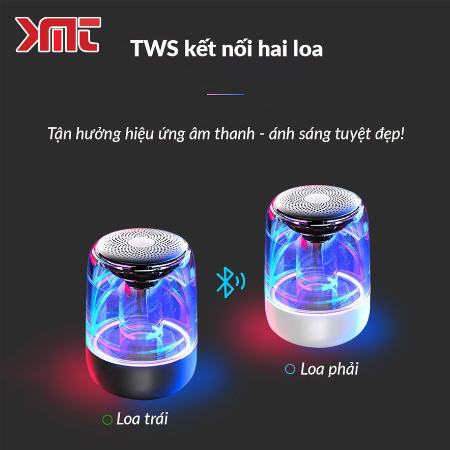 Loa bluetooth trong suốt đèn led nhiều màu cực đẹp âm thanh vòm bass siêu trầm KMT Store