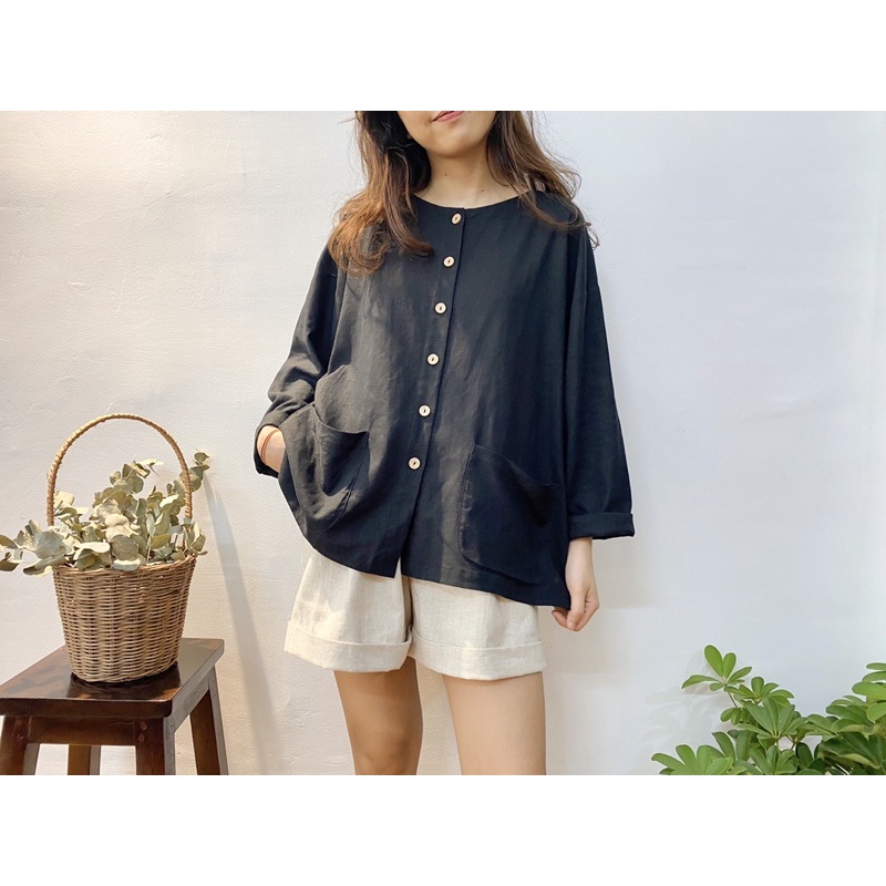 Áo suông tay dài linen