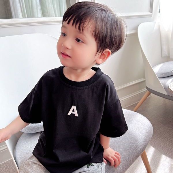 Áo Thun Cotton Tay Ngắn Cổ Tròn Thêu Chữ Cái Đơn Giản Thời Trang Cho Bé 2022