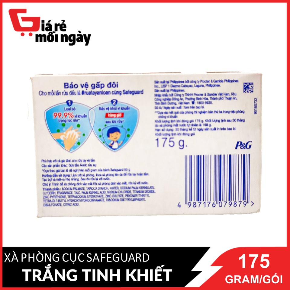 Xà Bông Cục Siêu To SafeGuard Trắng Tinh Khiết 175g