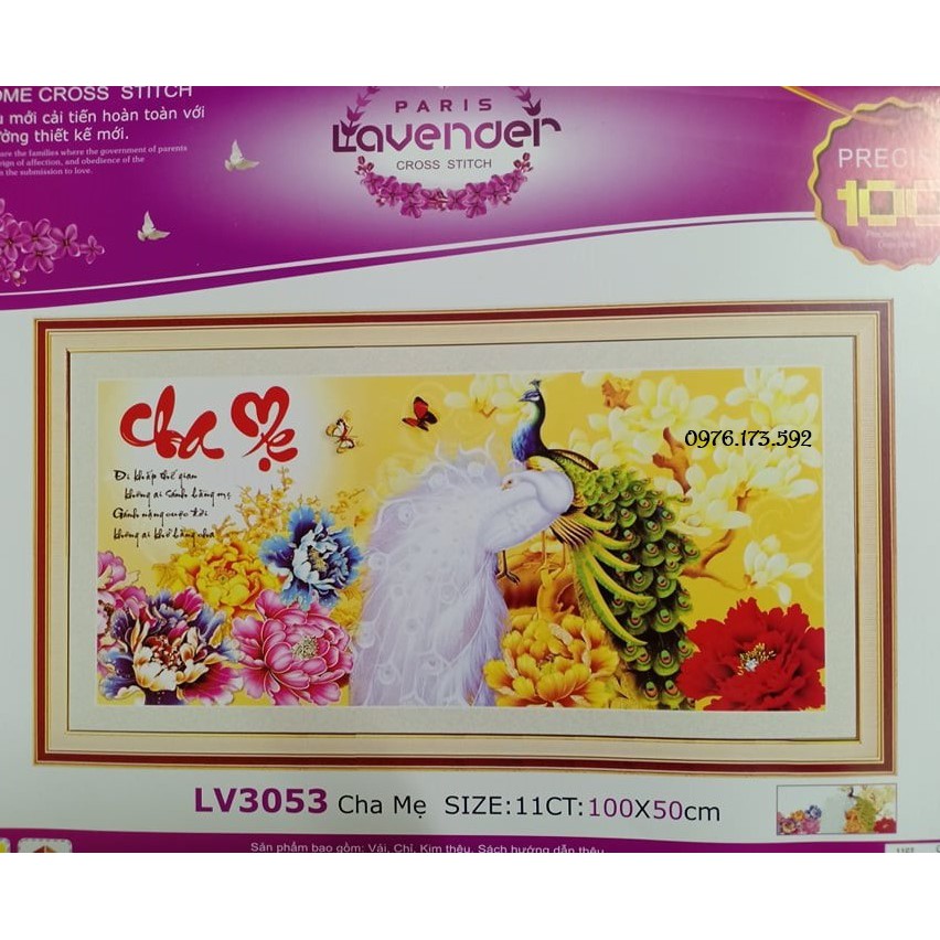 Tranh thêu chữ thập Cha Mẹ I 100x50cm I LV3053