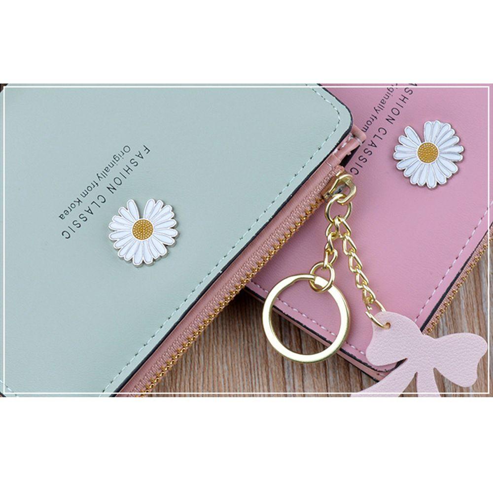 LEILY Ví Ngắn Cỡ Nhỏ Họa Tiết Hoa Cúc Phối Khóa Kéo Xinh Xắn Cho Nữ