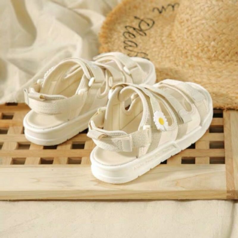 [ free ship 50k ] Dép Sandal Nữ Quai Ngang Dép Học Sinh Đính Hoa Cúc