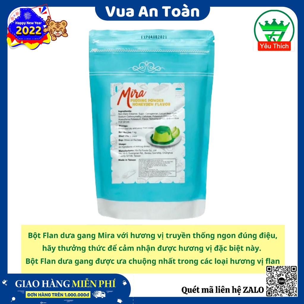 Bột Làm Bánh Flan Mira Pudding Hương Dưa Gang 1kg Làm Topping Trà Sữa