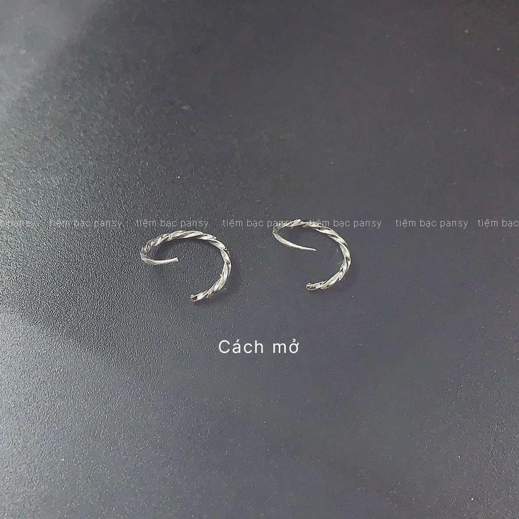 Khuyên tai bạc tròn xoắn chốt kín, bông tai nữ đẹp bằng bạc dạng khuyên tròn phay lấp lánh