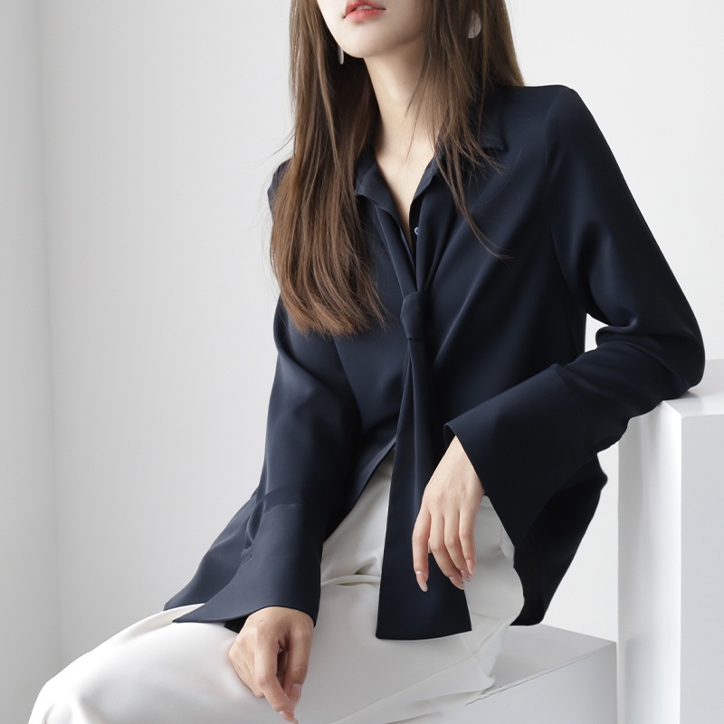 Áo Sơ Mi Dài Tay Thiết Kế Mới Cổ Thắt Nơ Tháo Rời Được Phong Cách Retro Dành Cho Nữ