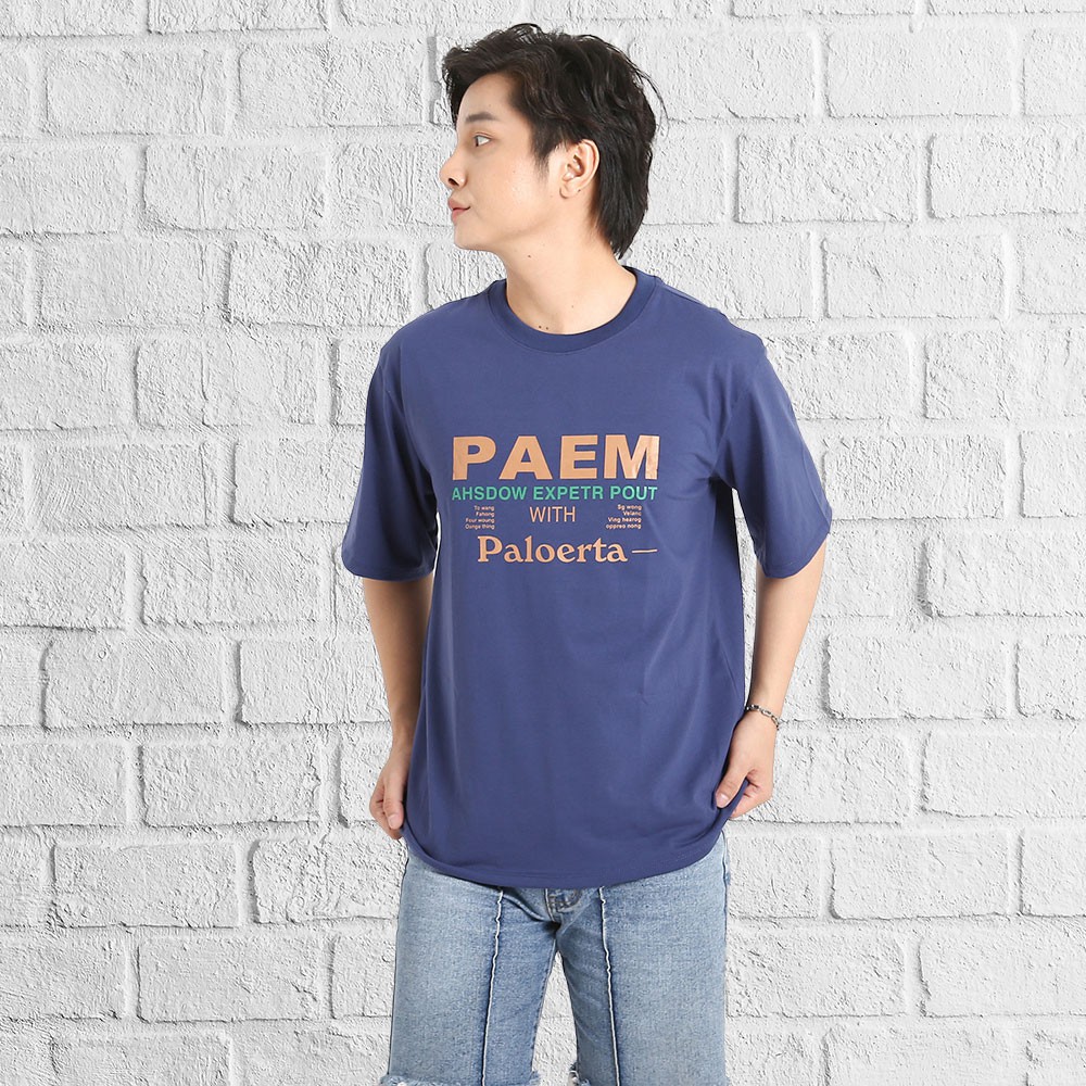 Áo thun tay lỡ phong cách unisex cổ tròn cho nam nữ in chữ PAEM đẹp T18