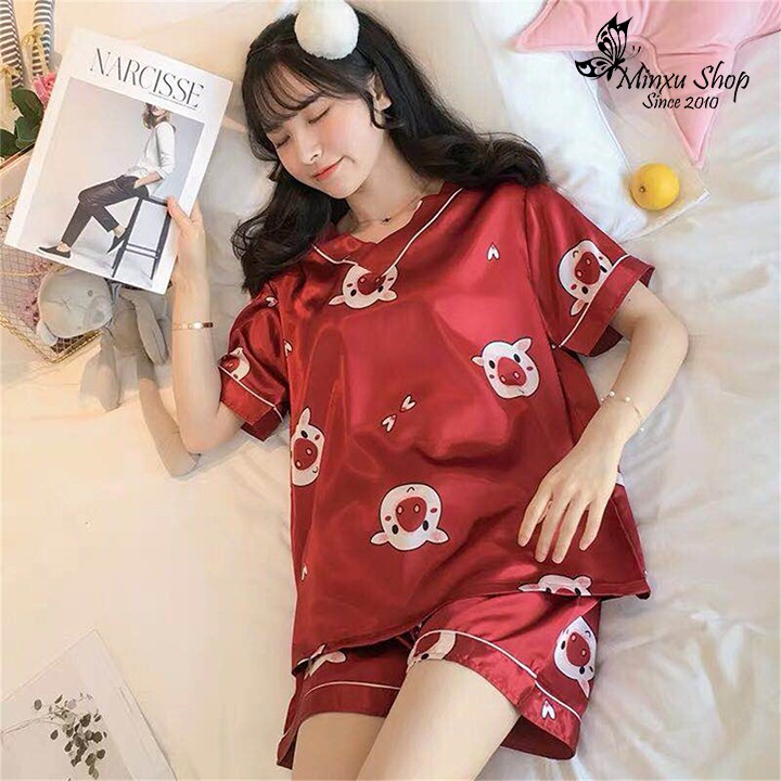 Bộ Pijama Lụa Cao Cấp Quảng Châu, Bộ Ngủ Mặc Nhà Pijama Mát Lịm Phong Cách Hàn Quốc