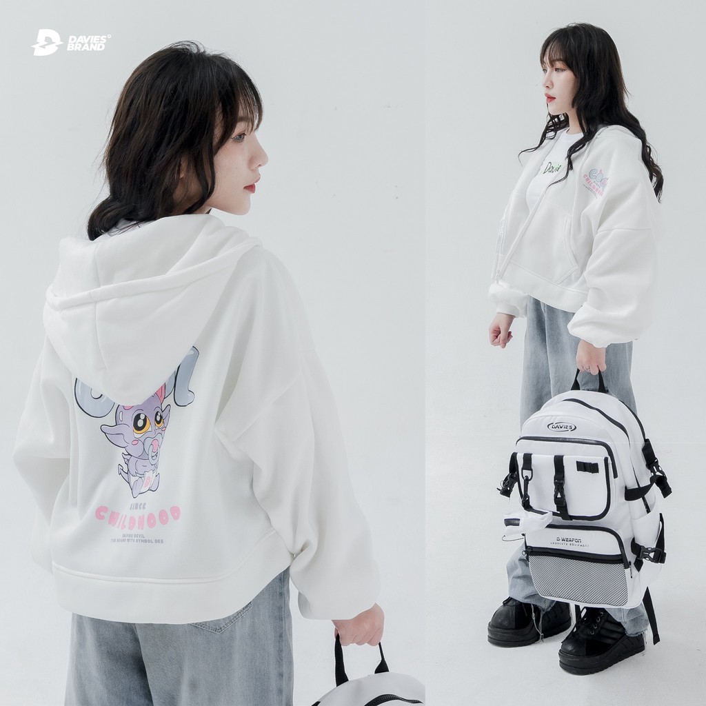 [Mã WABRMM505 giảm 12% đơn 250K] Áo khoác hoodie croptop nữ DAVIES - Zip Cool Childhood Hoodie.