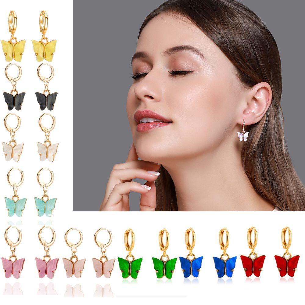 1 Bông Tai Dáng Dài Hình Bướm Nhiều Màu Thời Trang Đám Cưới Phong Cách Vintage