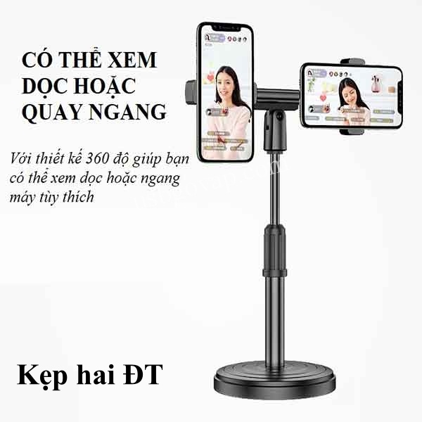 Giá Đỡ Điện Thoại Để Bàn đầu giường chân kẹp giá kẹp Livestream khangtrang Tăng Giảm Chiều Cao Xoay 360 Độ Loại Đế Nặng