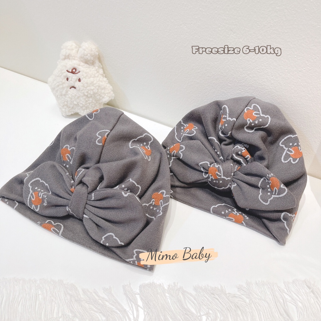Mũ turban màu xám đen họa tiết hình gấu cho bé MTB95 Mimo Baby