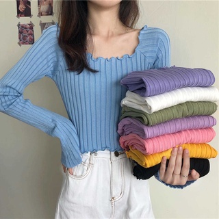 Áo len dài tay trễ vai xinh xắn theo phong cách hàn quốc
