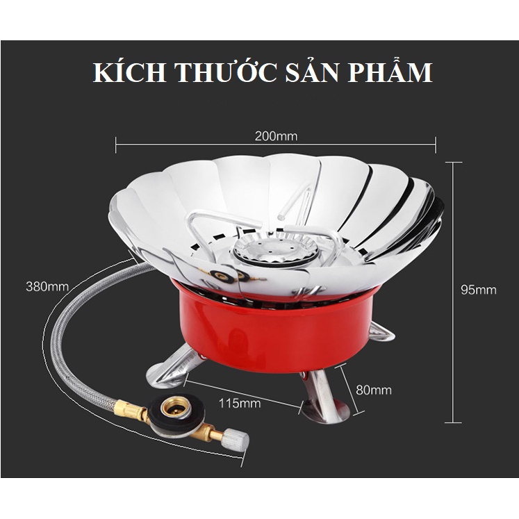 Bếp gas mini chống gió gấp gọn kiểu dáng hoa sen, bếp gas cắm trại dã ngoại tặng kèm adapter cho bình gas dài