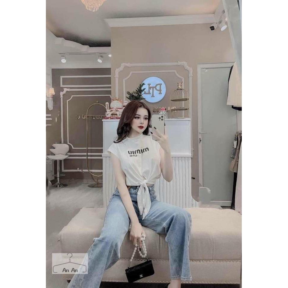 Áo nữ kiểu coptop buộc dây Miu Miu chất cotton 4 chiều Xiaomimi SF1885