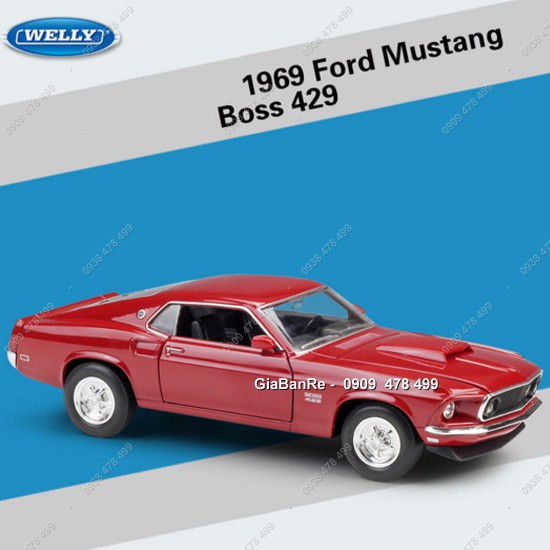 Xe Mô Hình Kim Loại Ford 1969 Mustang Boss 429 Tỉ Lệ 1:24 - Welly - Đỏ - 8219.2