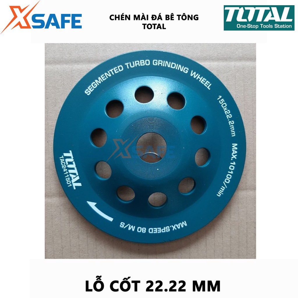 Chén mài đá/bê tông TOTAL Chén mài đường kính từ 100-150mm, độ rộng lưỡi cắt: 20mm, lỗ cốt 22.22mm - [XSAFE]