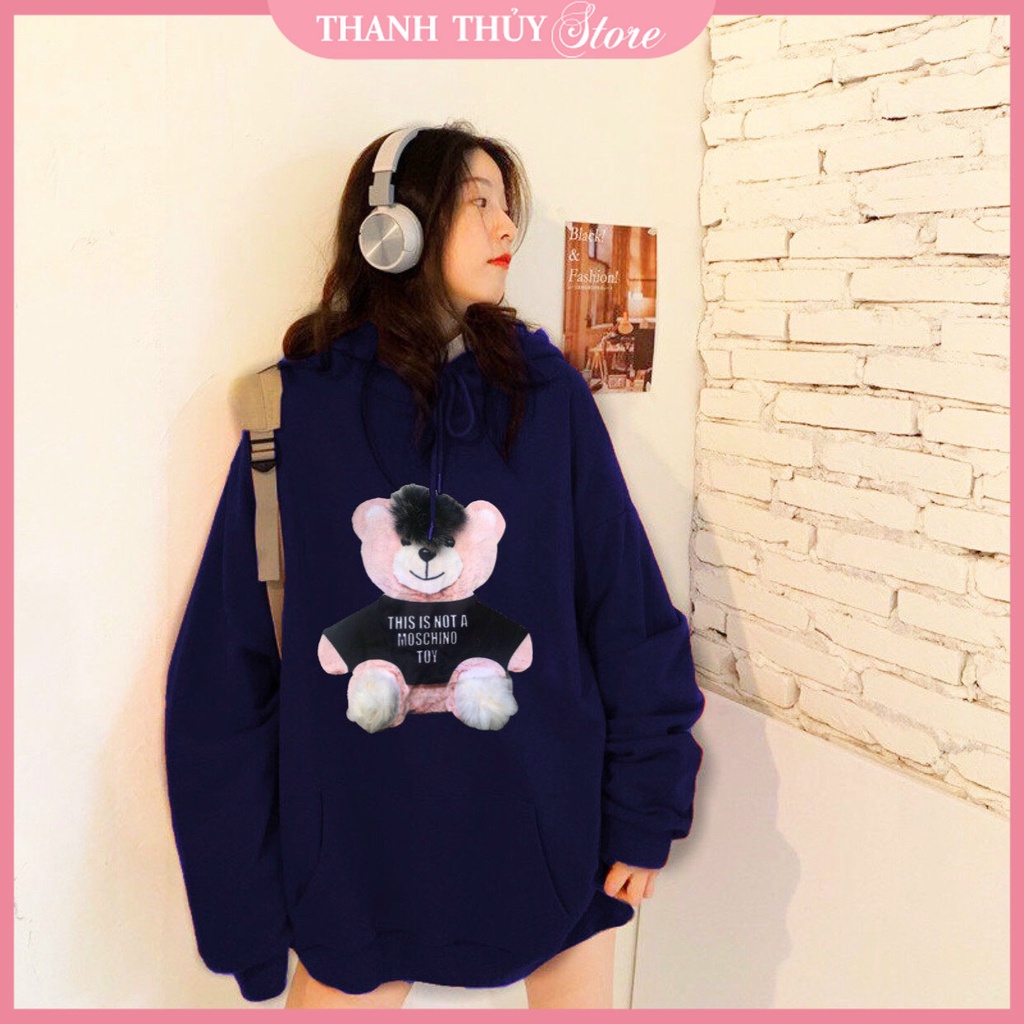 Áo hoodie nữ vải nỉ in hình gấu bông đẹp - Áo nỉ chất dày dặn Freesize < 65kg