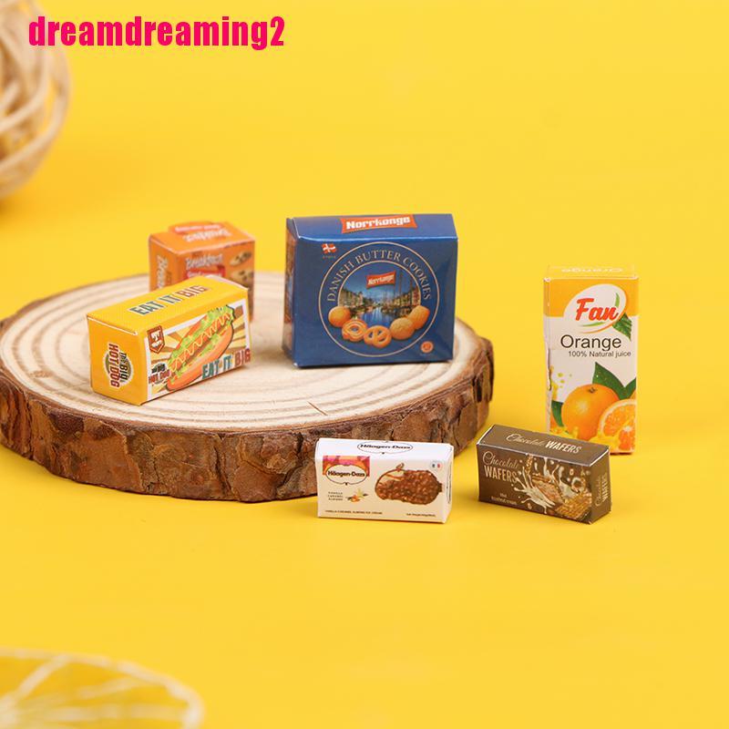 Bộ 6 Mô Hình Hộp Thức Ăn Và Nước Uống Tỉ Lệ 1 / 12 Trang Trí Nhà Búp Bê