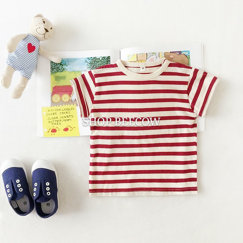 ÁO THUN COTTON KẺ NGANG THẤM HÚT MỒ HÔI CỰC TỐT CHO BÉ TRAI VÀ GÁI 8-18KG