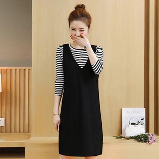Váy bầu kẻ đen giả yếm