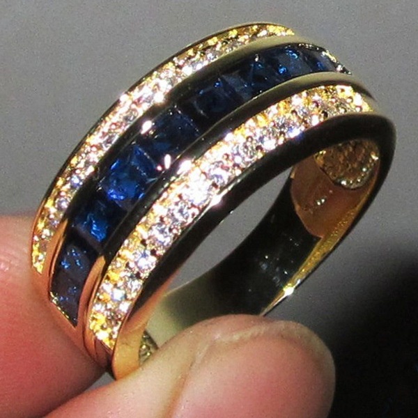 Toàn Bộ Nhẫn Mạ Vàng 18K Đính Đá Sapphire Hình Vuông