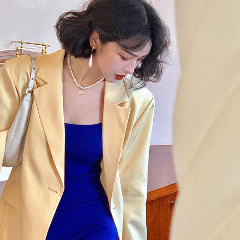 Đầm IELGY dệt kim tay dài cổ vuông phong cách Hong Kong cổ điển thời trang cho nữ