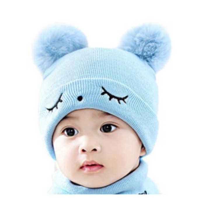 Mũ len hình đôi mắt tai quả bông dễ thương cho bé