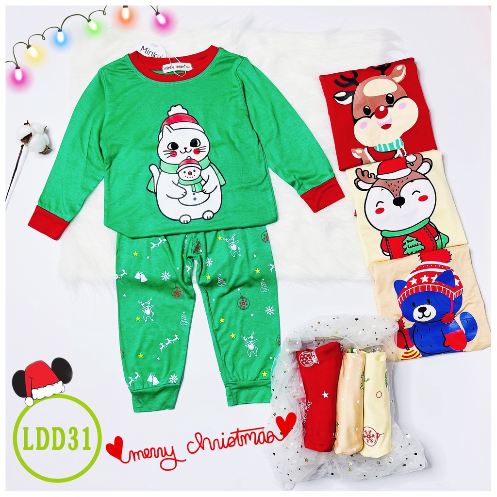 [LDD31] Bộ Dài Tay Thun Lạnh MINKY MOM CÓ SIZE ĐẠI Phiên Bản Noel 2021 Mềm Mịn, Thấm Hút Mồ Hôi, Hàng Chuẩn Đẹp Cho Bé