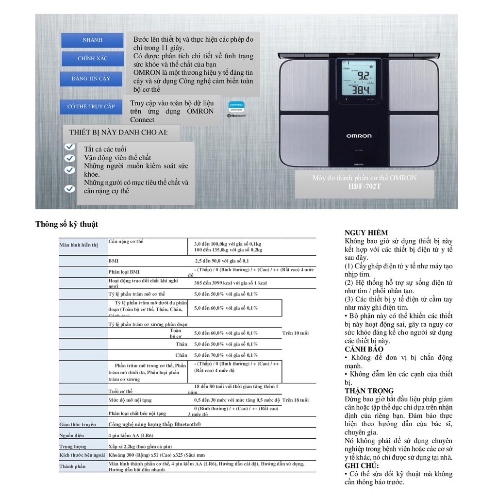 Máy Đo Thành Phần Cơ Thể OMRON HBF-702T Cao cấp - Kết Nối Điện Thoại- Thương Hiệu Nhật Bản