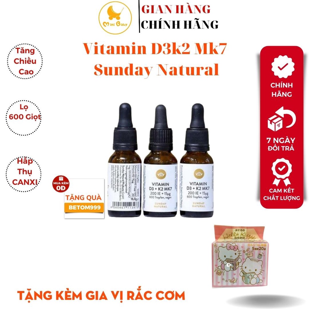 Vitamin d3k2 mk7 sunday natural hàng chính hãng Đức lọ 20ml giúp bé phát triển chiều cao