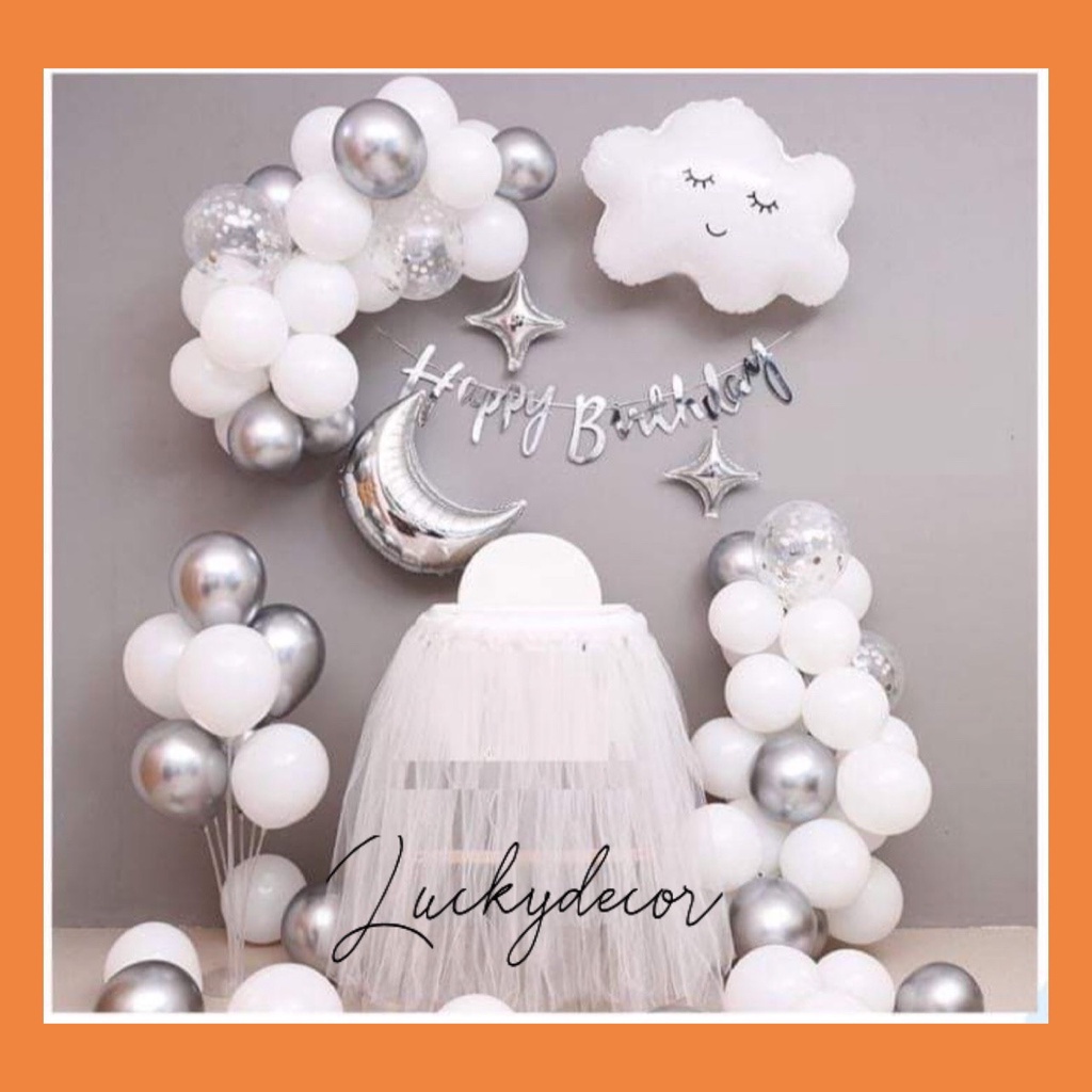 Set Bóng Bay Trang Trí Sinh Nhật Như Hình Tông Trắng MS23