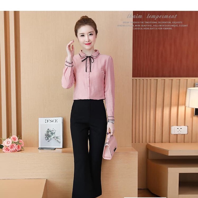 Áo sơ mi nữ ❤️ FREESHIP ❤️ Áo kiểu nữ tay thêu cổ nơ - áo nữ hàng nhập Qc mùa hè 2021