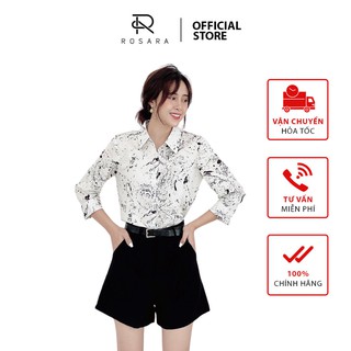 Áo sơ mi kiểu thời trang nữ họa tiết loang dáng suông Rosara Am153