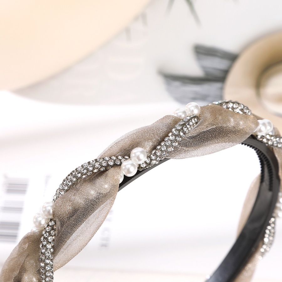 Băng Đô Cài Tóc Lưới Đính Đá &amp; Ngọc Trai Thanh Lịch Thời Trang Hàn Quốc