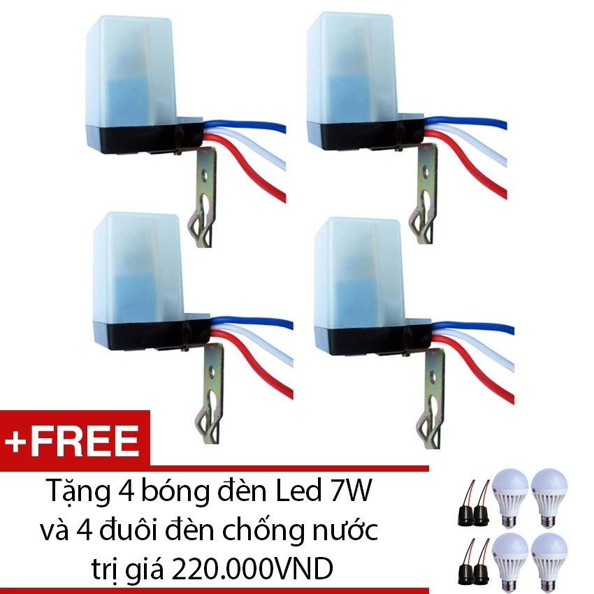 Bộ 4 Công tắc cảm biến ánh sáng LS6B + Tặng 4 bóng đèn Led 7W và 4 đuôi đèn chống nước