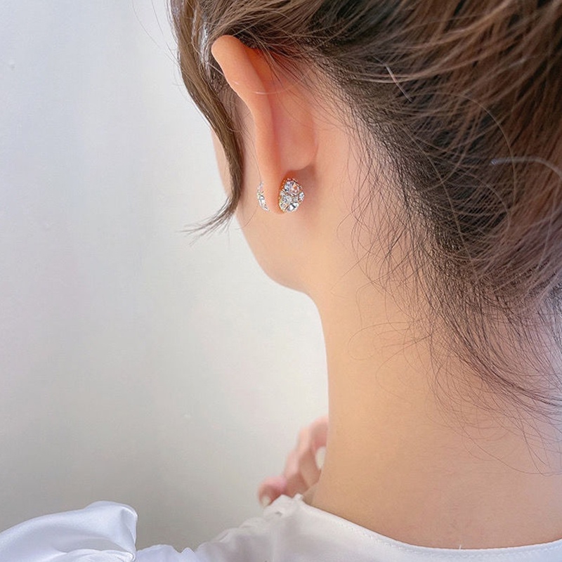Đôi bông tai nam châm không cần xỏ khuyên đính kim cương màu vàng thời trang