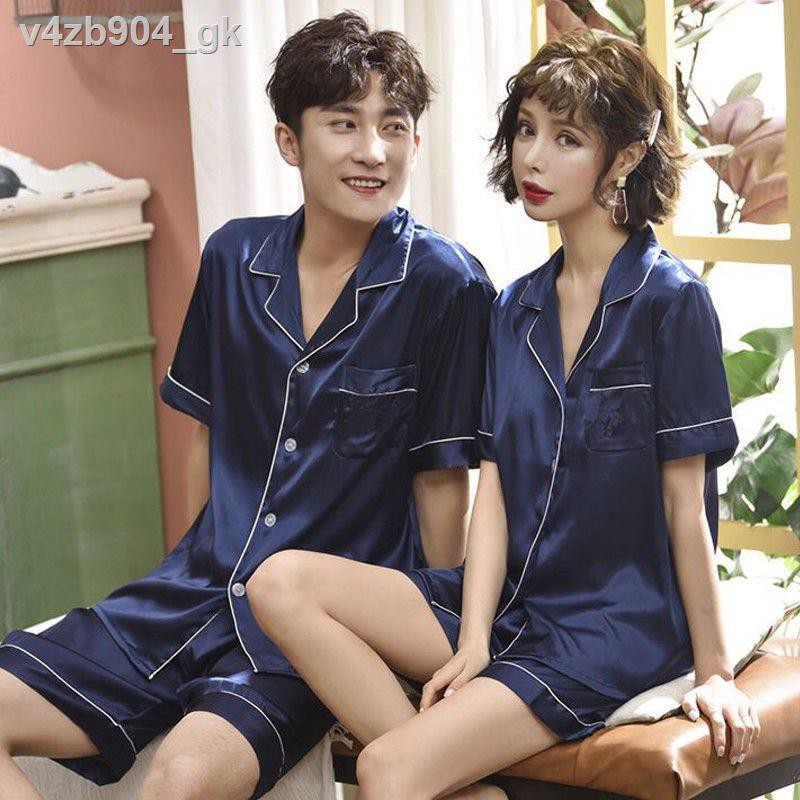 Cặp đôi pyjama lụa băng ngắn tay nam mùa hè hai mảnh mô phỏng phần mỏng gợi cảm cộng với kích thước phục vụ tại nhà "