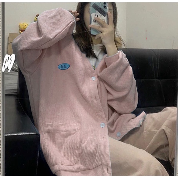 Áo Cardigan Nữ Màu Hồng Thêu Dập Nổi Logo SS Dễ Thương Chất Nỉ Mềm Mại Mã 536 You Store