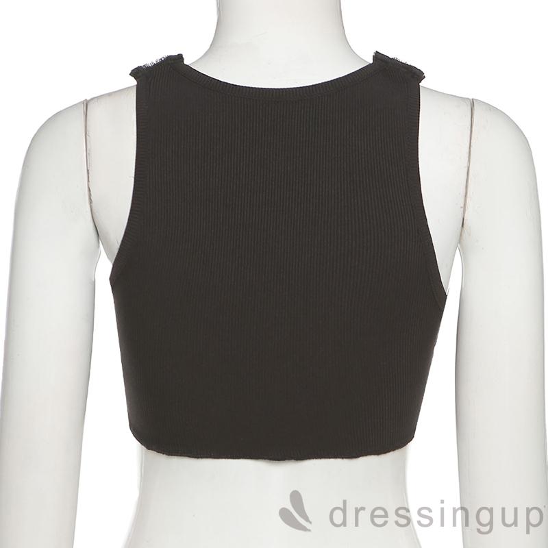 Áo Lửng Cổ Chữ U Không Tay Màu Tương Phản Cá Tính Cho Nữ | BigBuy360 - bigbuy360.vn