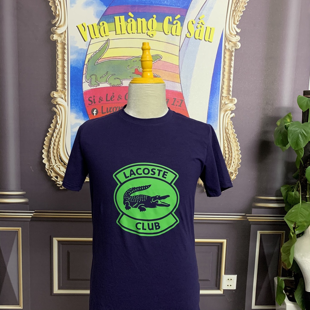 Áo Phông Lacoste nam in hình cá sấu, áo cổ tròn, thun cổ tròn