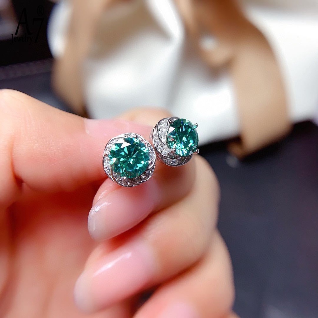 Khuyên tai đính đá Moissanite xanh dương Pt950 cho nữ