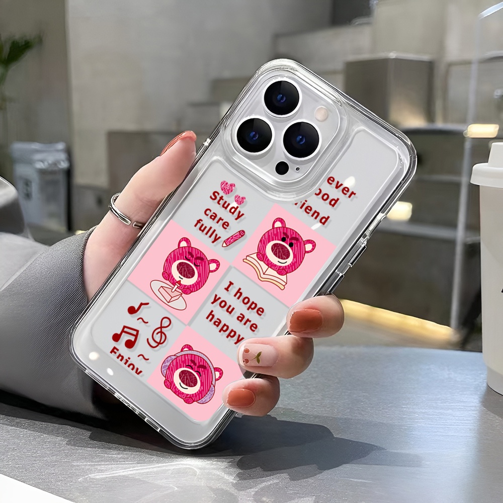 Ốp Điện Thoại Trong Suốt Hình Gấu Dâu Tây Cho iphone 14 Pro Max Plus 13 11 12 7Plus X XR XS Max 7 8 SE 2020