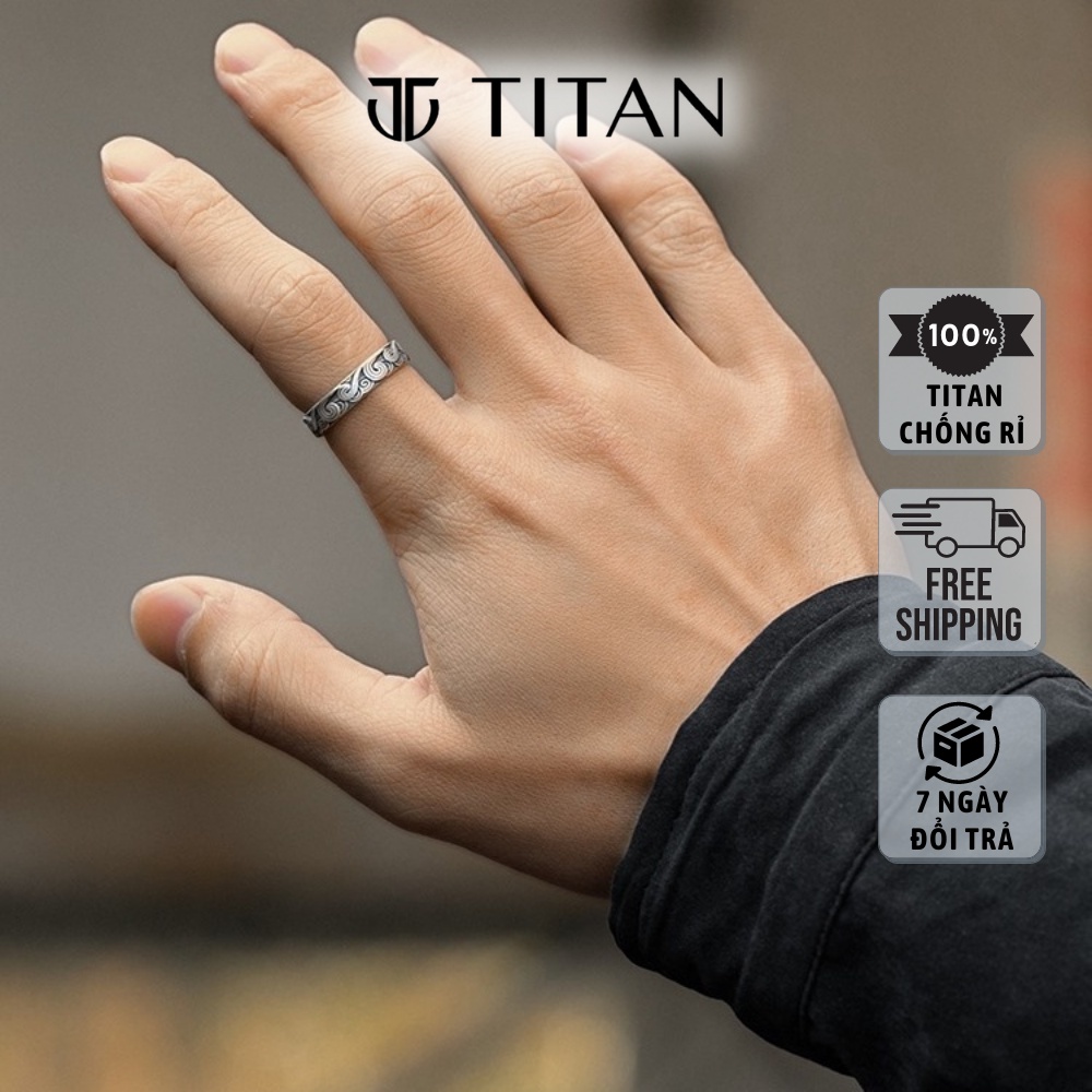 Nhẫn nam Vân Đám Mây, nhẫn titan họa tiết Cloud Ring Titan Shop màu bạc không gỉ thời trang nam nữ unisex đẹp đơn giản