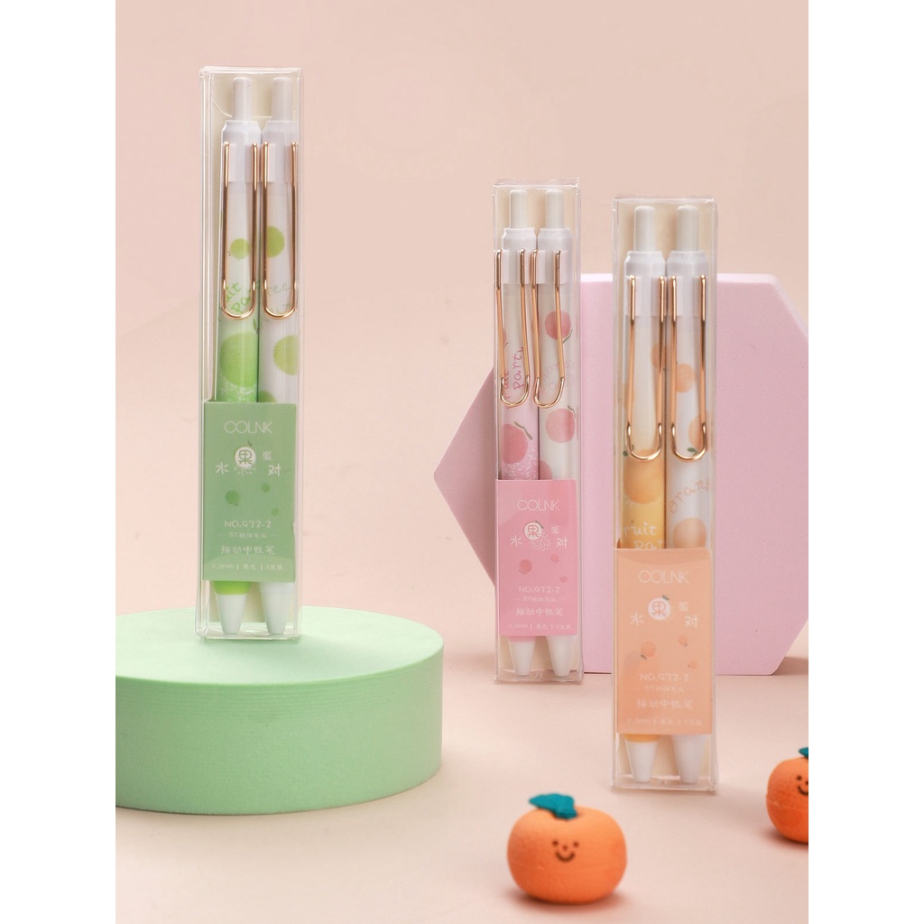 Set 2 Bút Mực Gel Đen Ngòi 0.5mm Hình Trái Cây B6288