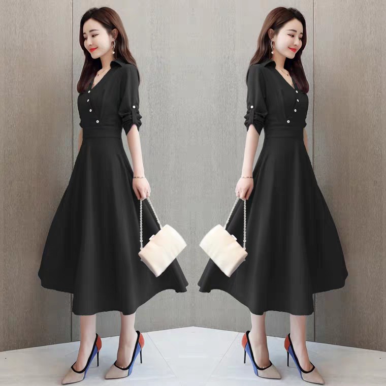 (Top bán chạy )Đầm phong cách Vintage cổ sơ mi HOT fashion - Lịch thiệp và quý phái/MS 0201 / Có 3 màu