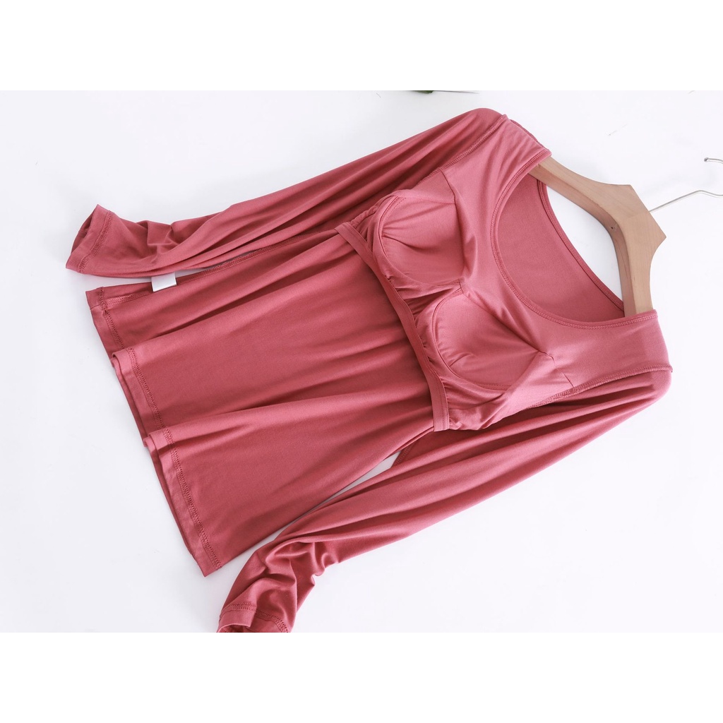 Bộ đồ dài tay thu đông có đệm ngực chất cotton mềm mịn