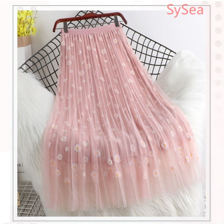 Chân Váy Dài Dáng Chữ A Họa Tiết Hoa Cúc Xinh Xắn Thời Trang Mùa Hè